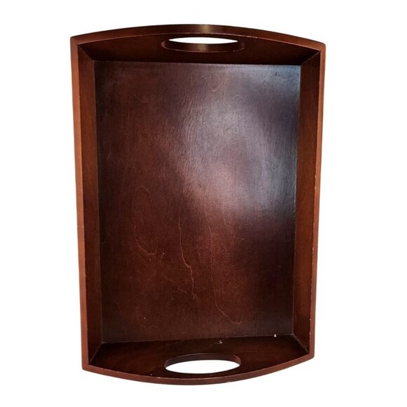 Wooden Serving Tray With Handles For Kitchen Or Home Décor Rectangular Dark Brow - Picture 7 of 8